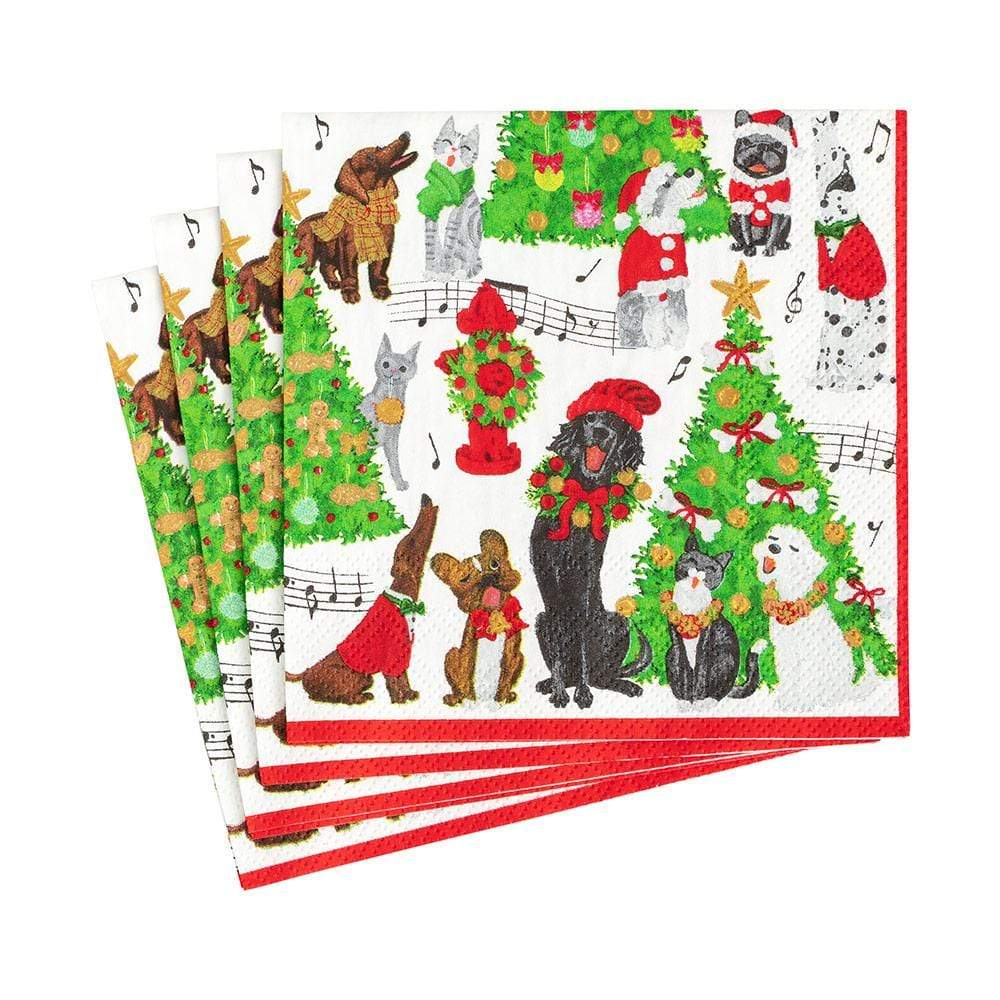 Caroling Pets Cocktail Napkin