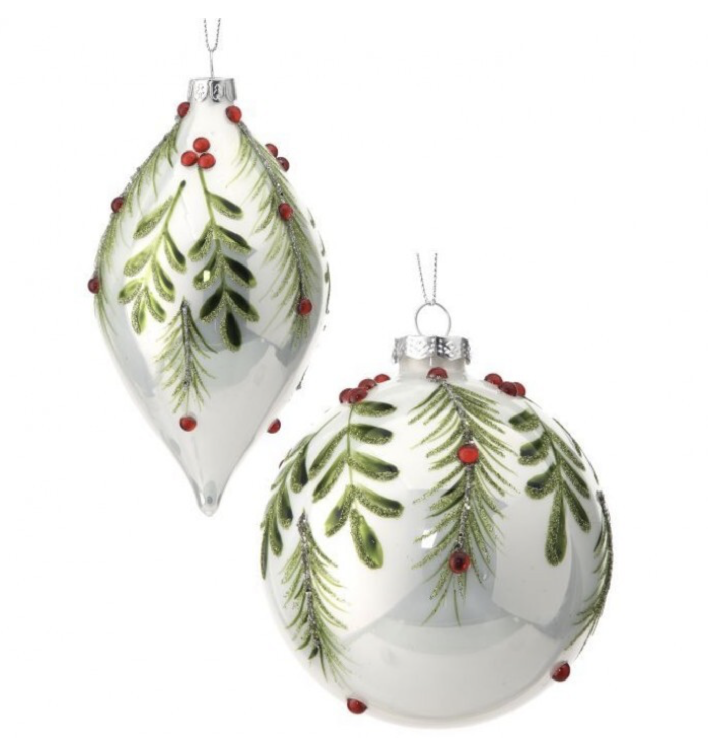 Glass Berry Leaf/Pine Ball Ornament Asst